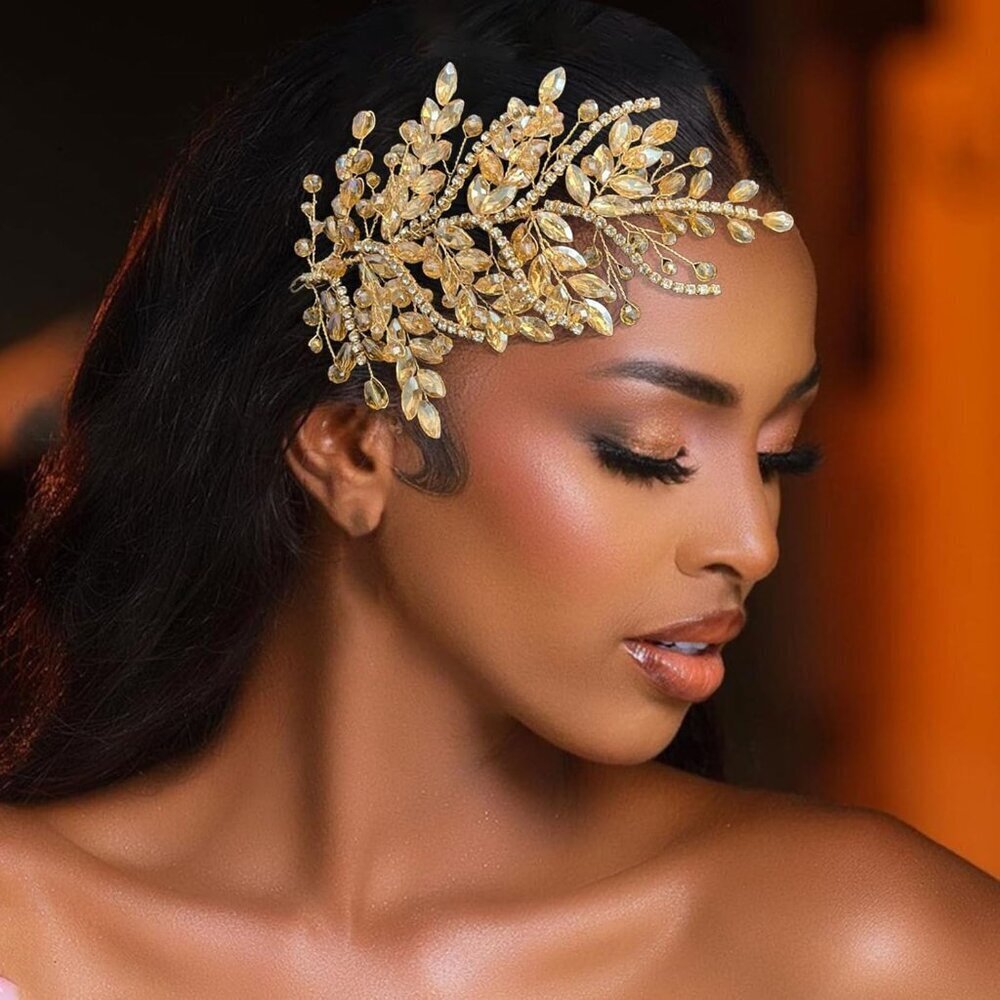 Wedding Headband Bridal Hair Piece Rhinestone Leaf Style for Women and Girls